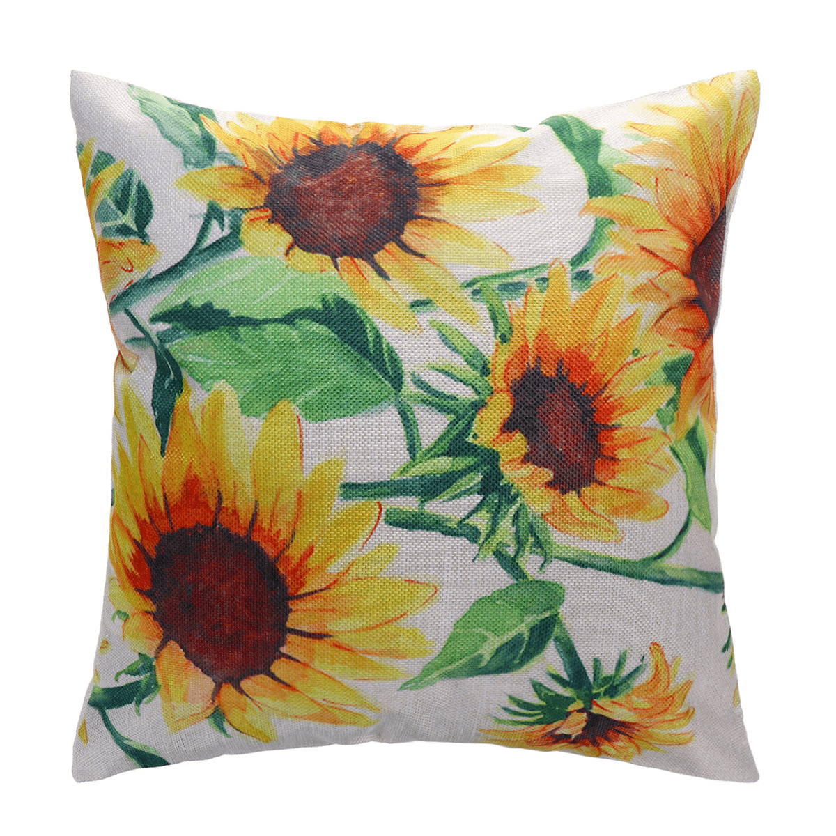 18X18Inch Square Linen Sunflowers Cushion Pillow Case Protective Cover 2pcs