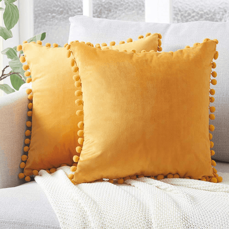 45*45Cm Soft Velvet Pillow Covers Cute Pom Poms Throw Pillow Covers Square Cushion Case for Sofa Couch Home Decor