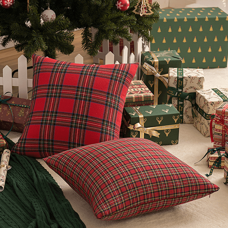 2PC Square Pillow Case Christmas Scottish Plaid Throw Waist Cushion Cover 18"