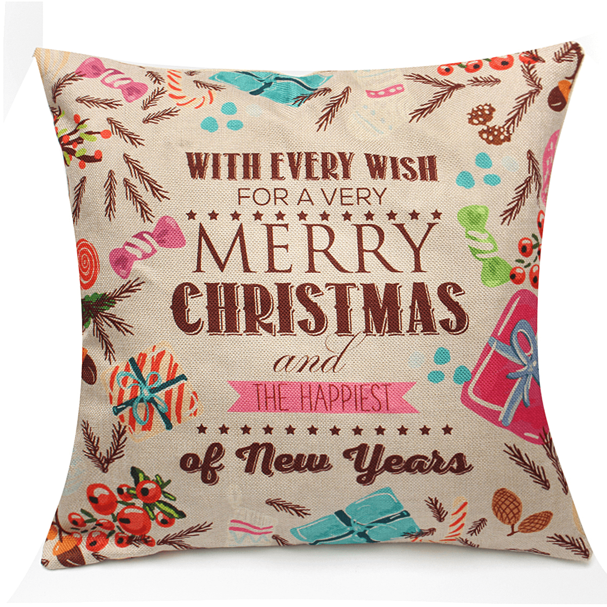 18"X18"Christmas LED Lights Linen Pillow Case Cushion Cover Sofa Case Home Decor