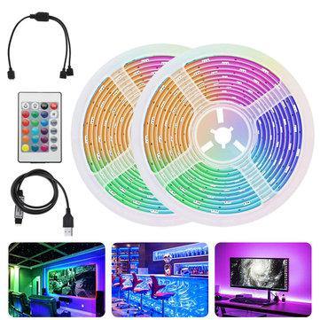 2x5M 2835 SMD Non-waterproof RGB LED Strip Light 24Keys Remote Control KTV Hotel Bar Home TV Back Lighting