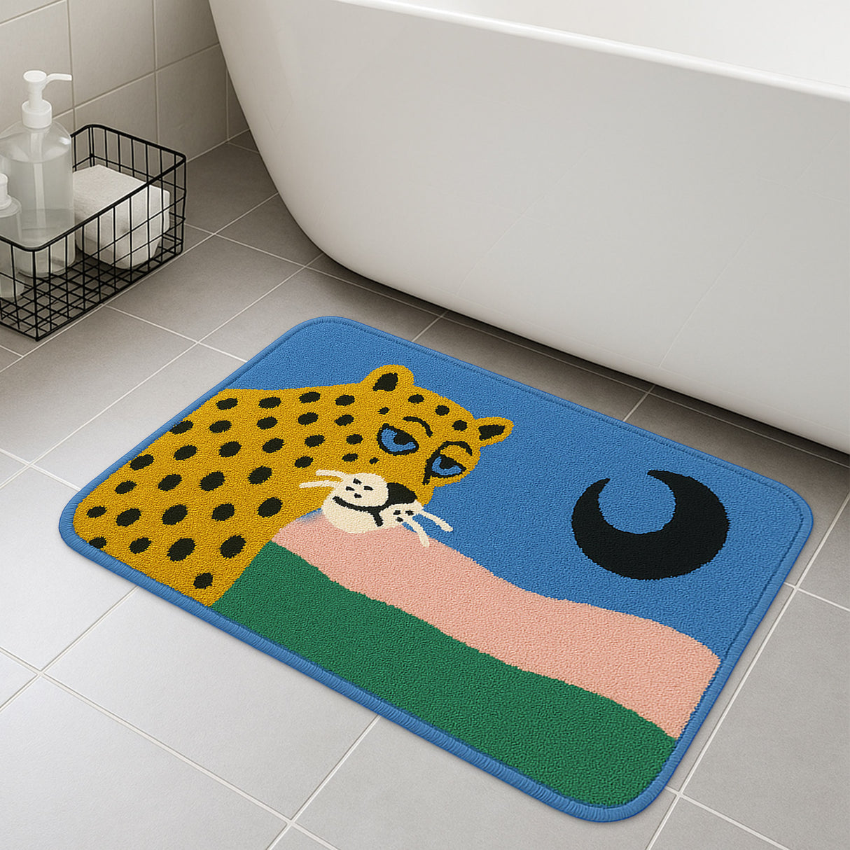 Feblilac Leopard Moon Bath Mat – Bold Animal Print Rug for Bathroom or Entryway