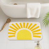Feblilac Sunburst Bath Mat – Cheerful Yellow Tufted Rug for Bathroom