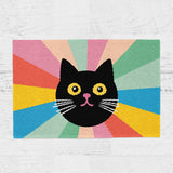 Feblilac Black Cat Colorful Stripes Background Tufted Bath Mat