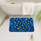 Feblilac Blue Wave & Yellow Dot Bath Mat – Modern Colorful Non-Slip Bathroom Rug
