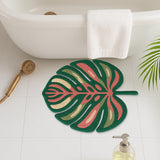 Tropical Monstera Leaf Tufted Bath Mat – Green Plant-Shaped Non-Slip Rug