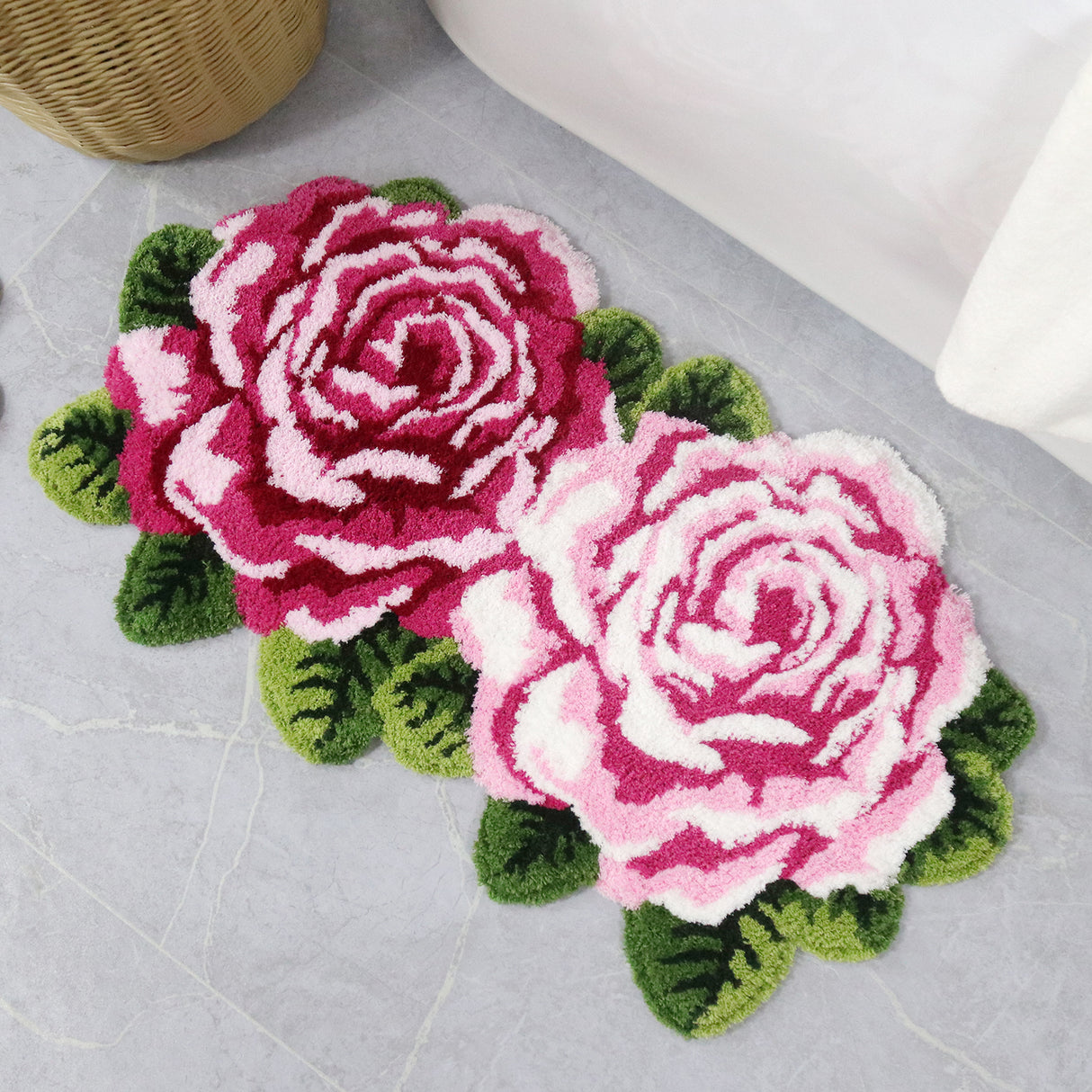 Feblilac Rose Shaped Bath Mat, Tufted Plush Flower Rug for Bathroom or Bedroom