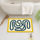 Feblilac Abstract Blue Line Tufted Bath Mat – Soft & Modern Bathroom Rug