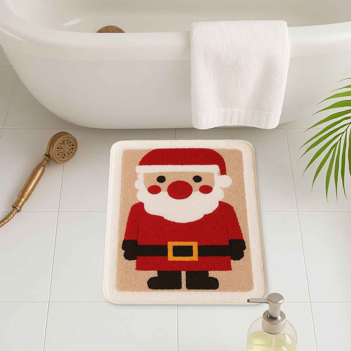 Feblilac Santa Claus Christmas Bath Mat – Holiday Non-Slip Bathroom Rug