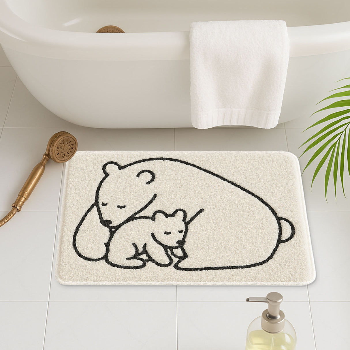 Feblilac Minimalist Bear & Cub Bath Mat | Nordic Style Soft Non-Slip Bathroom Rug