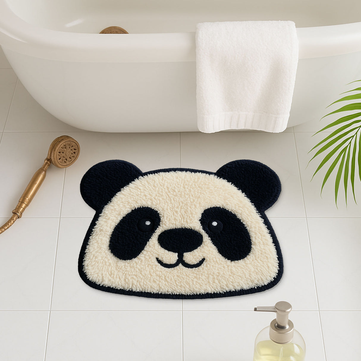 Feblilac Cute Panda Shaped Bath Mat – Soft, Absorbent & Non-Slip Rug for Bathroom, Kids’ Room, Entryway