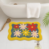 Feblilac Retro Floral Bath Mat – Colorful Wavy Edge Bathroom Rug with Bold Daisy Pattern, Non-Slip and Absorbent