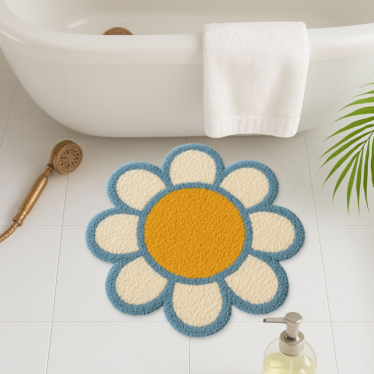 Feblilac Daisy Shaped Bath Mat – Cute Non-Slip Floral Rug for Bathroom & Bedroom