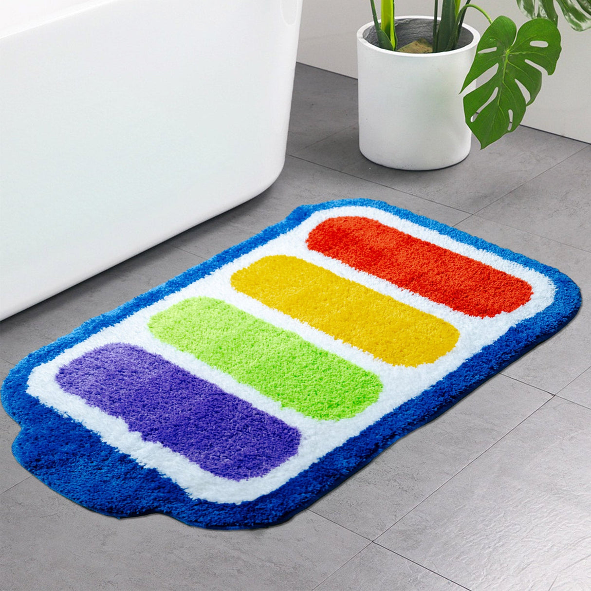 Feblilac Rainbow Battery Tufted Bath Mat