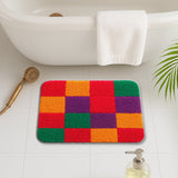 Feblilac Colorful Checkerboard Bath Mat – Soft Plush Tufted Rug for Bathroom, Entryway & Kitchen