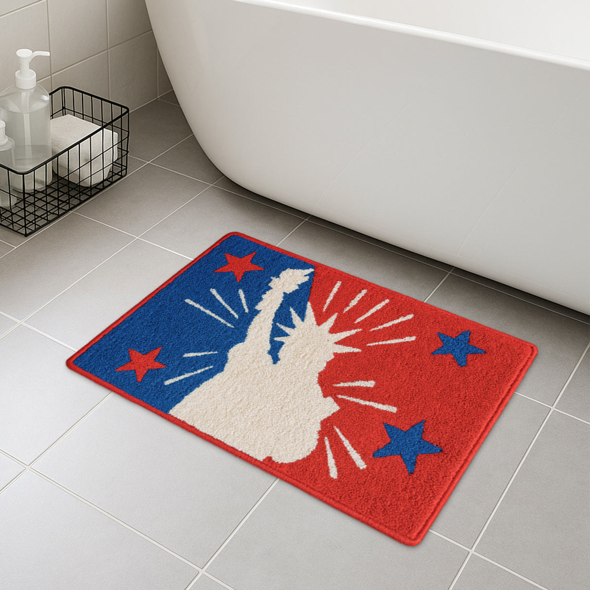 Statue of Liberty Tufted Bath Mat – Patriotic Red White Blue Rug for July 4th Decor