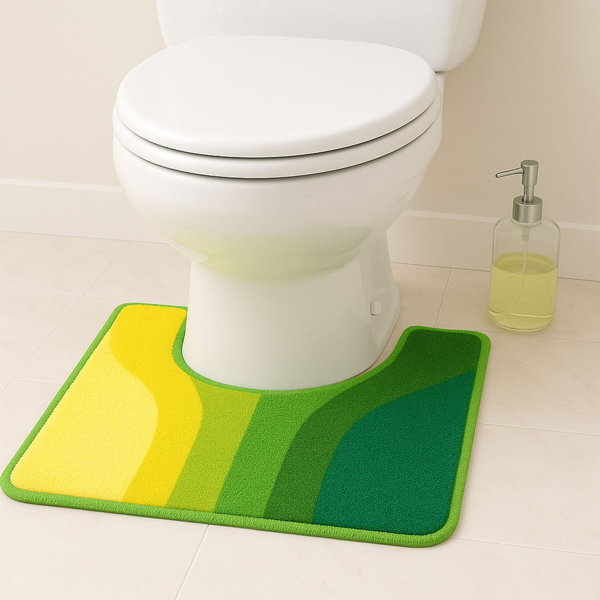 Feblilac Retro Green Gradient U-Shaped Toilet Rug – Soft Absorbent Non-Slip Bathroom Mat