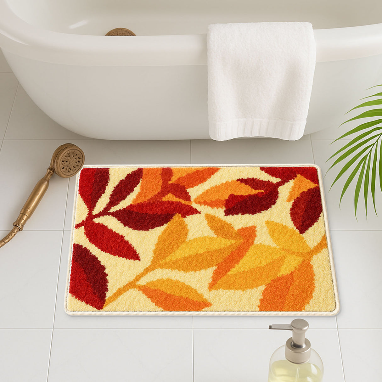 Feblilac Autumn Leaves Bath Mat – Soft Anti-Slip Fall Bathroom Rug
