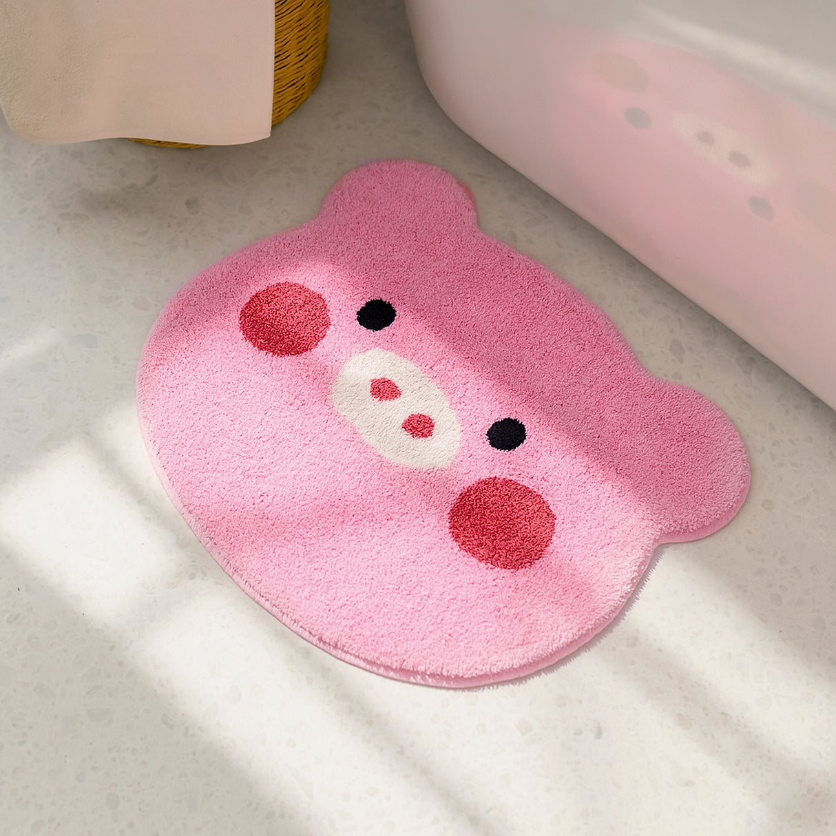 Feblilac Pig Bath Mat, Cute Animal Bathroom Rug, Soft Flush Non-Slip Water Absorbent Mat