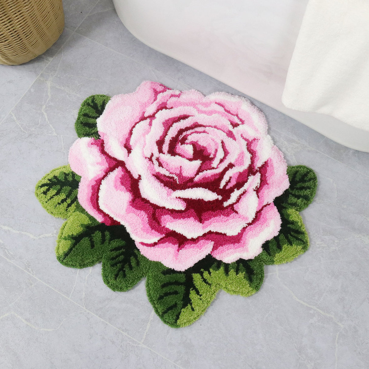 Feblilac Rose Shaped Bath Mat – Tufted Plush Flower Rug for Bathroom or Bedroom