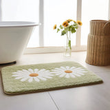 Feblilac Green White Daisy Flower Tufted Bath Mat