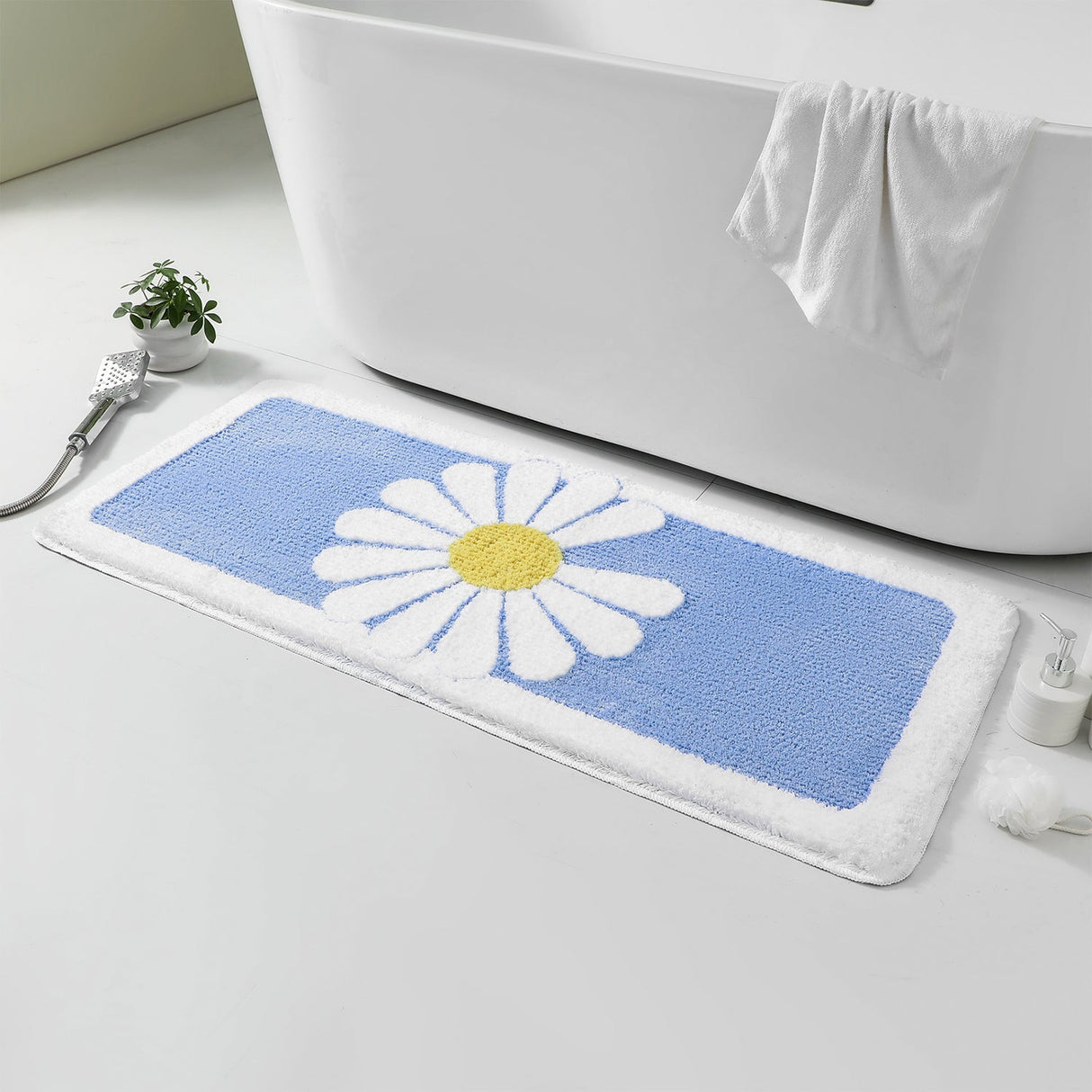 Feblilac Blue Daisy Runner Mat for Bedroom Bathroom, 50x120cm / 20"x47"