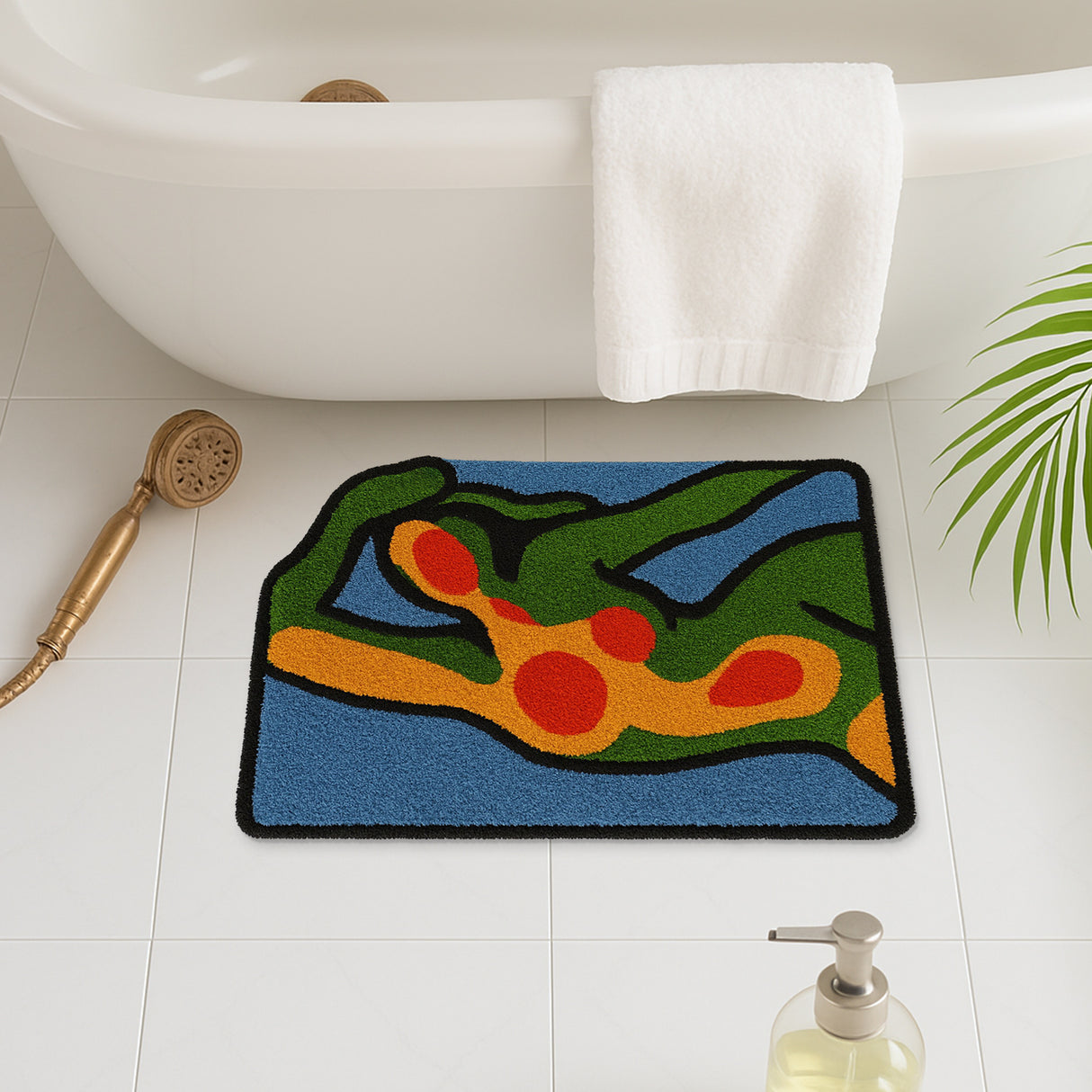 Feblilac Abstract Human Figure Bath Mat – Colorful Modern Art Non-Slip Rug