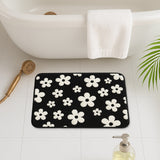 Feblilac Bold Black & White Floral Bath Mat - Soft, Absorbent, Modern Retro Style