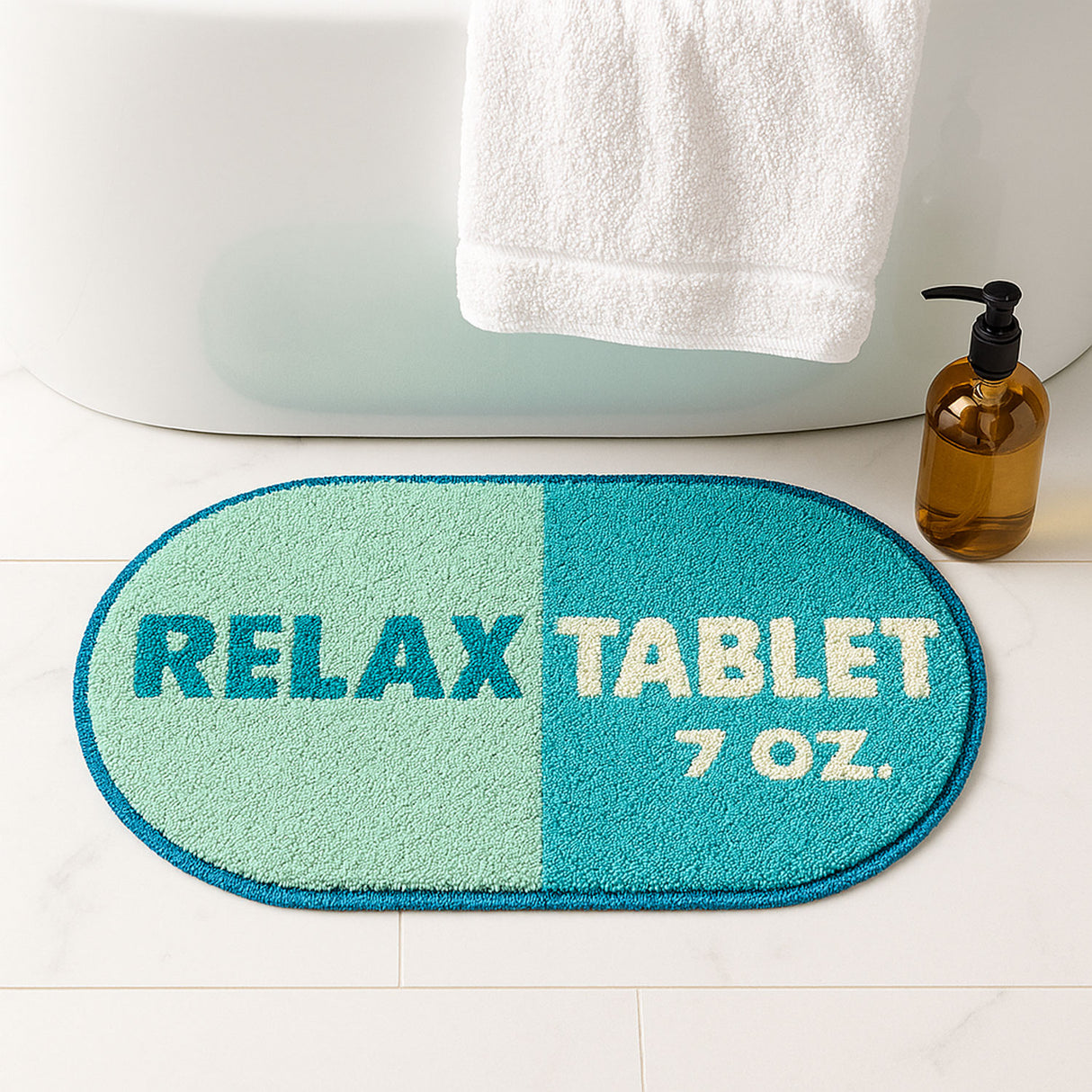 Relax Tab 200mg Tufted Bath Mat – Funny Pill Shaped Bathroom Rug