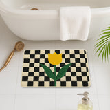 Feblilac Yellow Tulip Checkerboard Bath Mat – Cute Floral Tufted Rug for Bathroom, Entryway & Bedroom