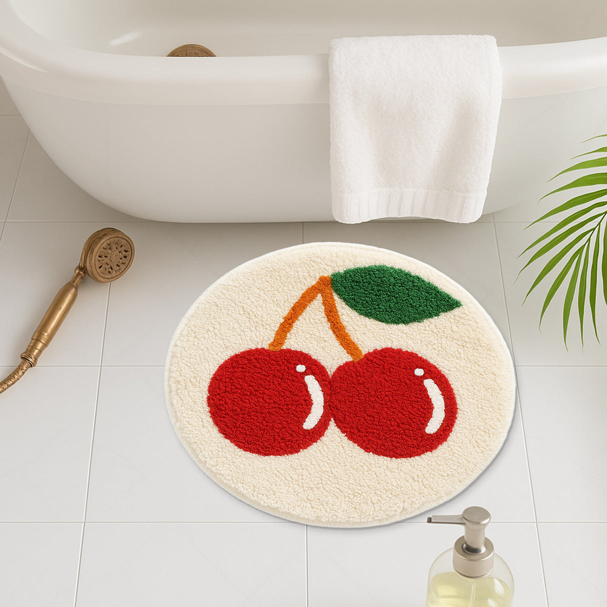 Feblilac Cherry Tufted Round Rug - Soft Plush Anti-Slip Mat for Bathroom, Bedroom, Nursery