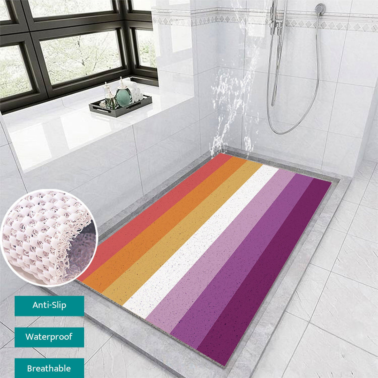 Feblilac Purple and Red LGBT Flag PVC Coil Bathtub Mat and Shower Mat