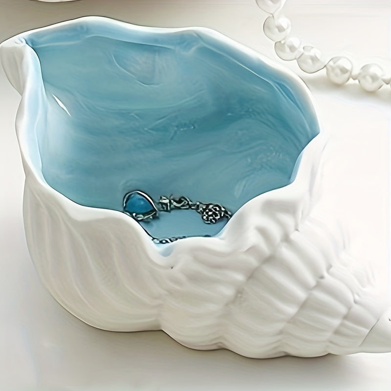 Cute Ceramic Jewelry Storage Tray, Conch Shaped Organizer for Earrings Rings Bracelets