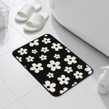 Feblilac Bold Black & White Floral Bath Mat - Soft, Absorbent, Modern Retro Style