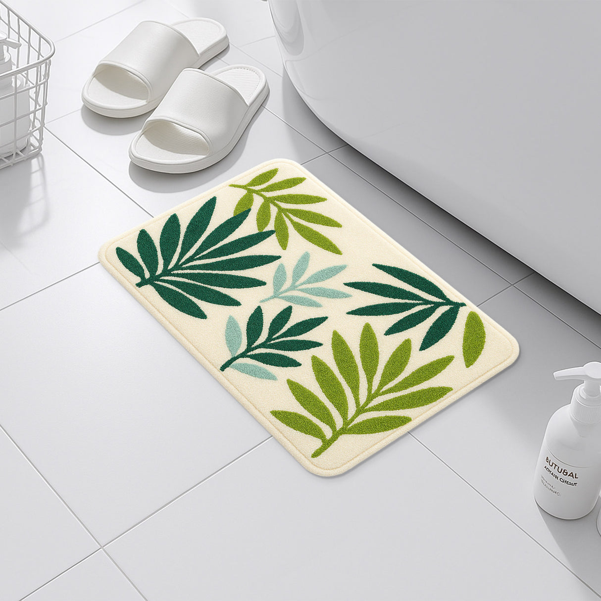 Feblilac Tropical Leaf Bath Mat – Soft Non-Slip Botanical Rug for Bathroom, Kitchen, or Entryway