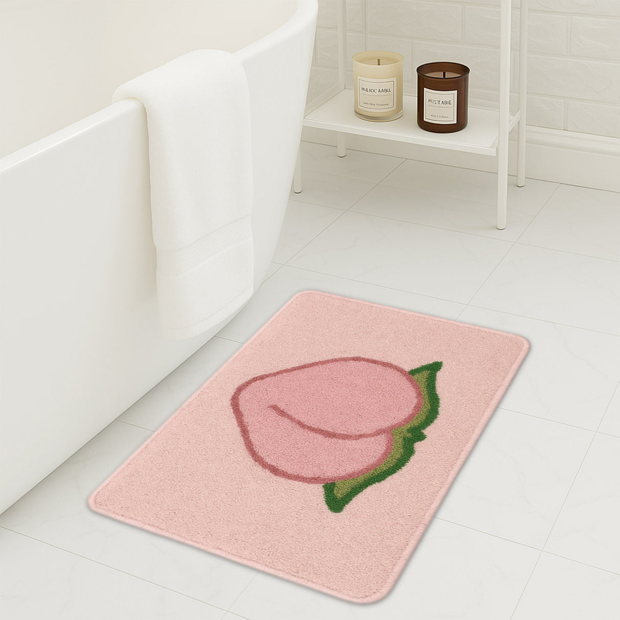 Feblilac Peach Shaped Tufted Bath Mat – Fun & Soft Non-Slip Bathroom Rug