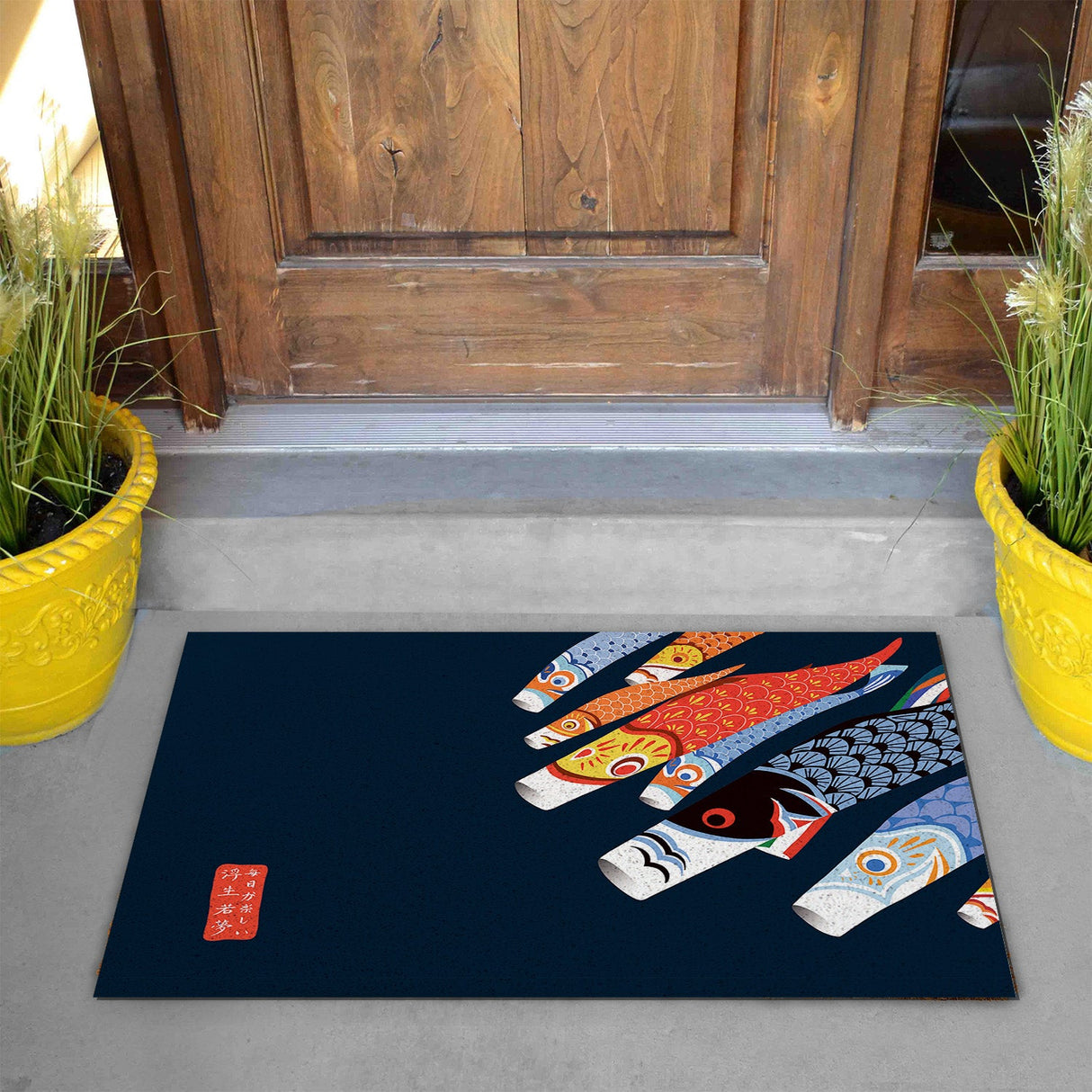 Feblilac Colorful Koi Flags PVC Coil Door Mat