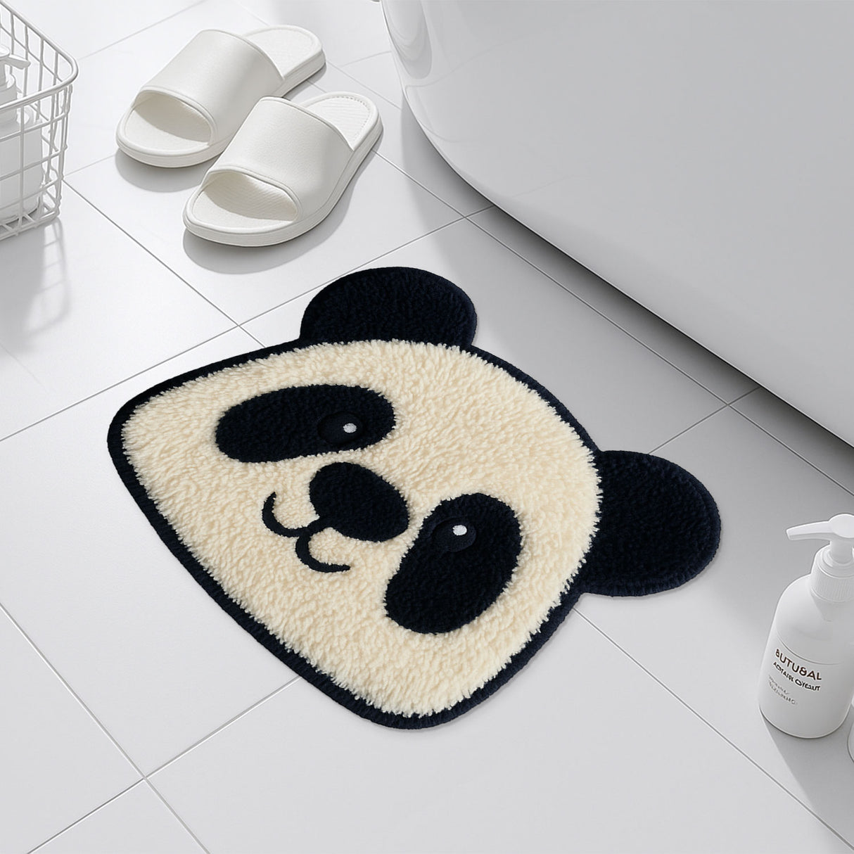 Feblilac Cute Panda Shaped Bath Mat – Soft, Absorbent & Non-Slip Rug for Bathroom, Kids’ Room, Entryway