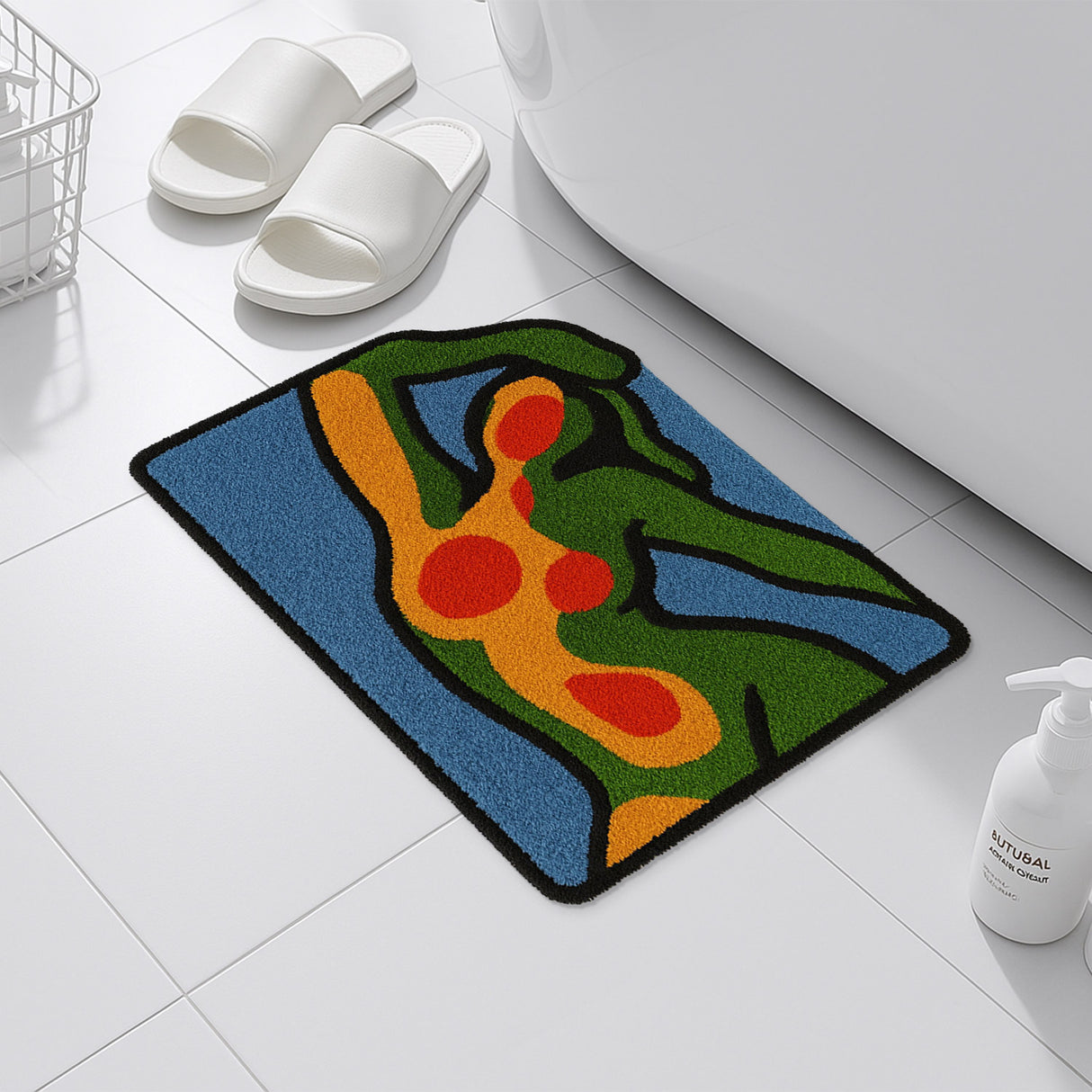 Feblilac Abstract Human Figure Bath Mat – Colorful Modern Art Non-Slip Rug