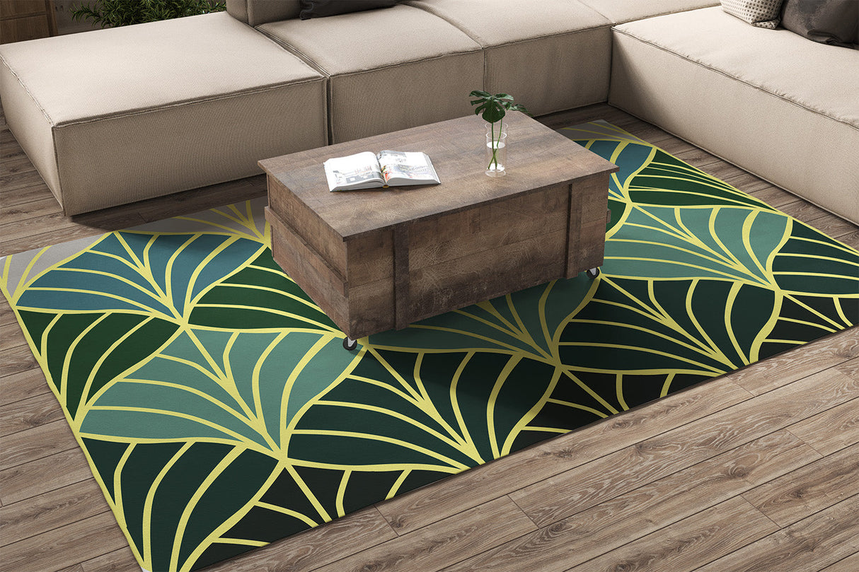 Feblilac Golden Green Ginkgo Leaves Handmade Tufted Acrylic Livingroom Carpet Area Rug