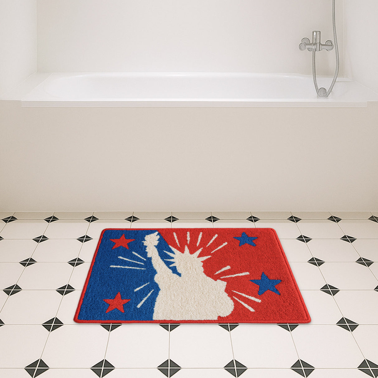 Statue of Liberty Tufted Bath Mat – Patriotic Red White Blue Rug for July 4th Decor