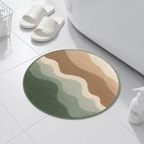 Earth Tone Round Bath Mat – Minimalist Wavy Pattern Rug for Bathroom & Entryway