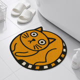 Round Cat Bath Mat – Yellow Cartoon Kitty Rug, Soft and Non-Slip Tufted Floor Mat for Bathroom, Bedroom or Entryway