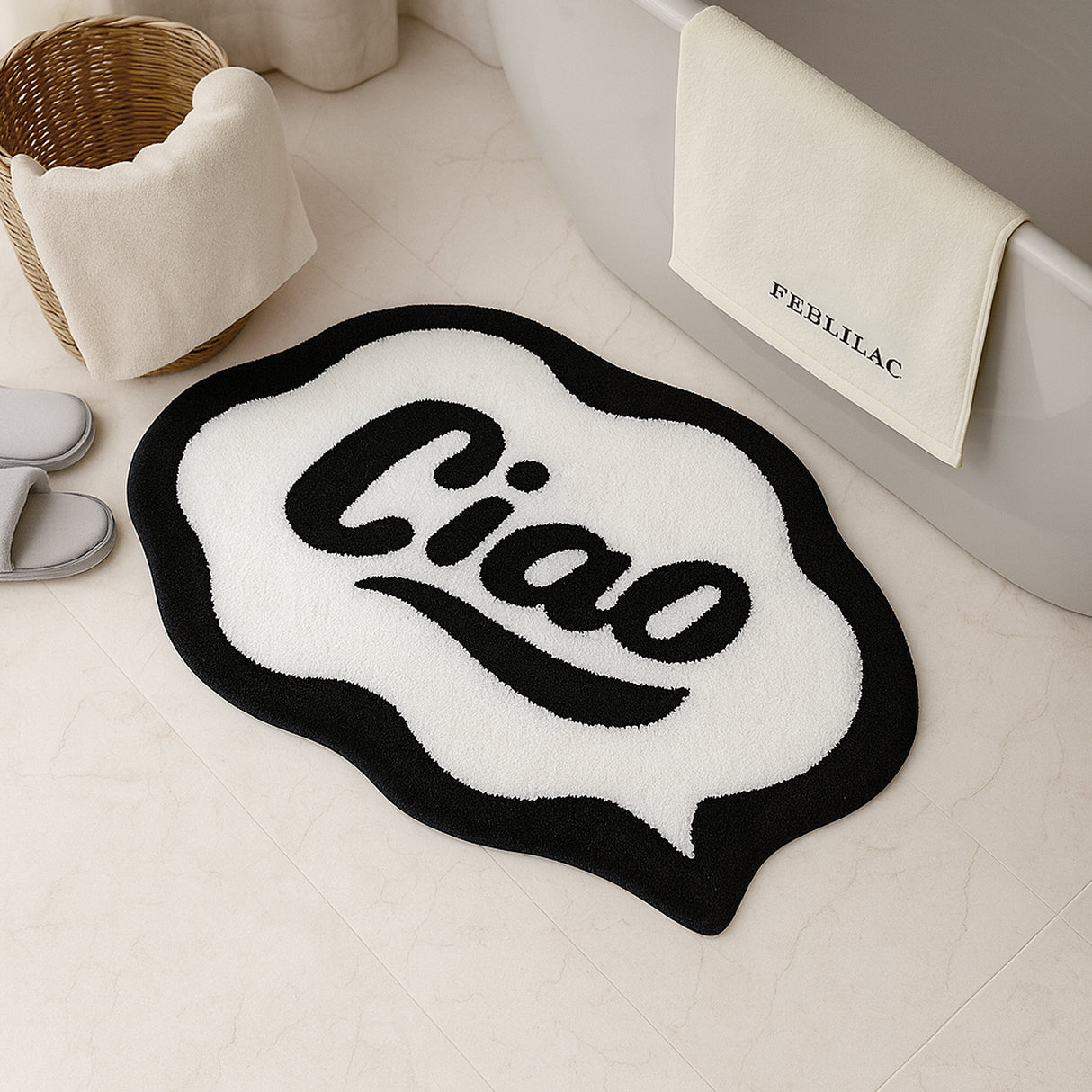 Feblilac Black and White Ciao Tufted Bath Mat