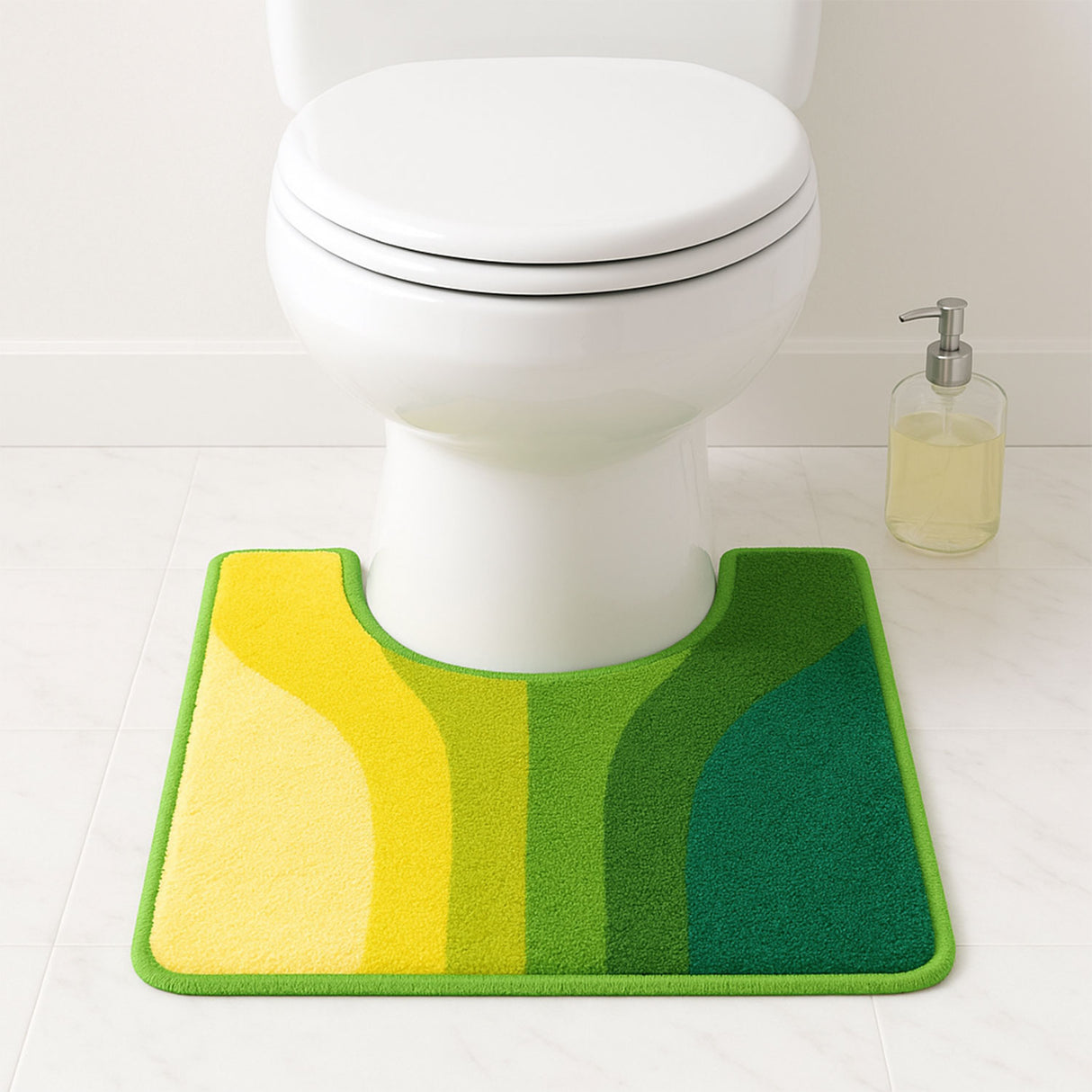 Feblilac Retro Green Gradient U-Shaped Toilet Rug – Soft Absorbent Non-Slip Bathroom Mat