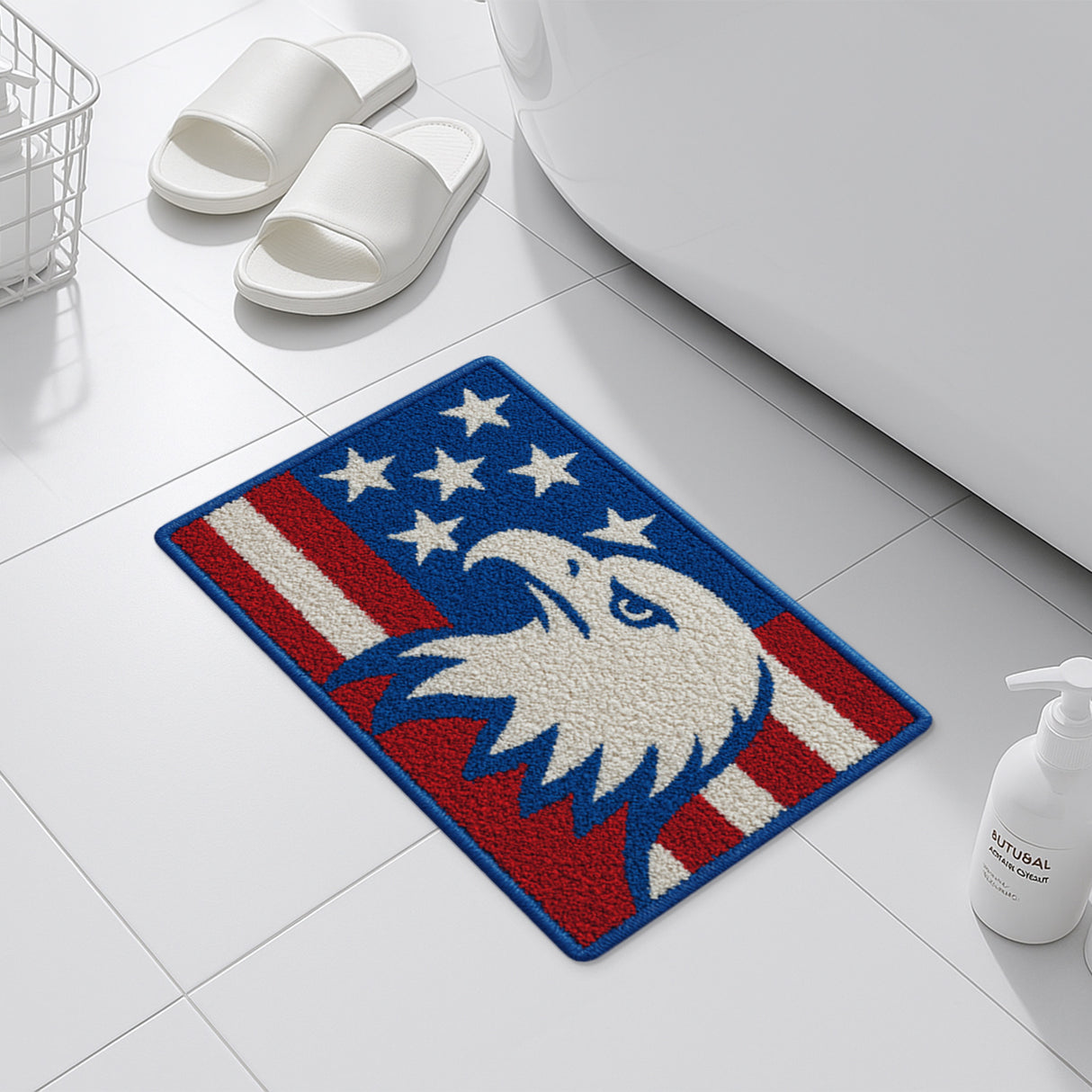 Bald Eagle Tufted Rug – Patriotic Stars & Stripes American Flag Bath Mat