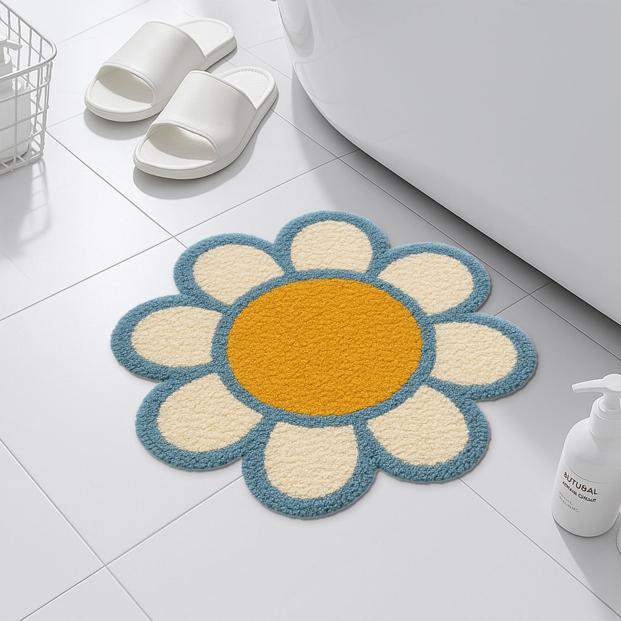 Feblilac Daisy Shaped Bath Mat – Cute Non-Slip Floral Rug for Bathroom & Bedroom