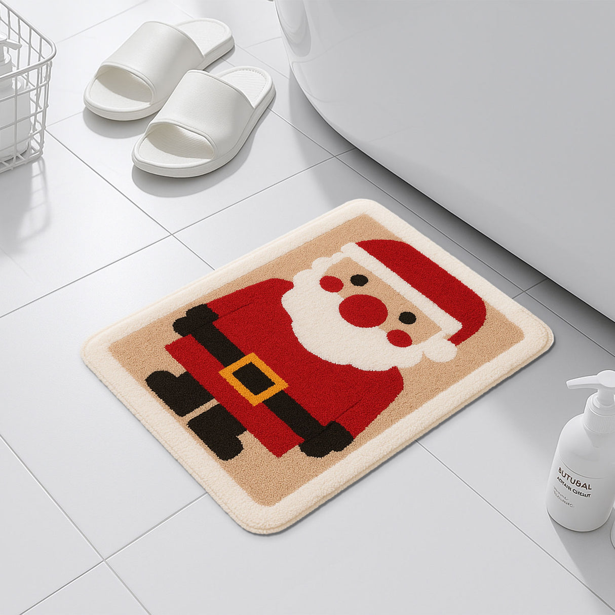 Feblilac Santa Claus Christmas Bath Mat – Holiday Non-Slip Bathroom Rug