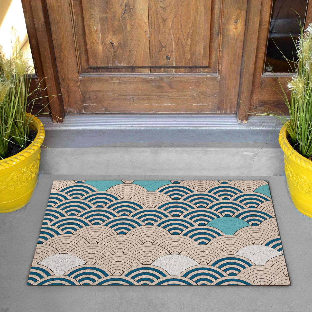 Feblilac Yellow and Blue Waves PVC Coil Door Mat