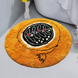 Feblilac Round Orange Background Black and White Flowers Tufted Bath Mat by Liz Gamberg Studio from US